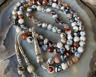 REAL Agate Aqeeq Islamic Prayer Beads, Natural Stone 99 Beads, Tasbih, Misbaha, Tasbeeh, Muslim, Rosary, Tasbih 99, Tasbih Personalized 8mm