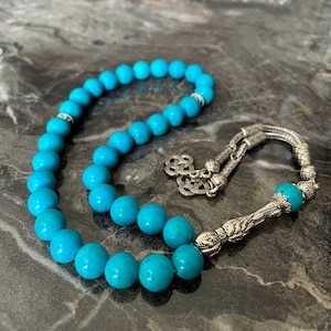REAL Turquoise Fairuz Stone Islamic Prayer 33 Beads, Tasbih,  Misbaha, Tasbeeh, Sibha, Rosary, Tasbih 33, Tasbih Personalized, Big Size 10mm