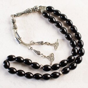 REAL Black Onyx Islamic Prayer 33 Beads, Tasbih, Tesbih, Misbaha, Tasbeeh, Sibha, Rosary, Tasbih 33, Tasbih Personalized 12x9mm Big Size