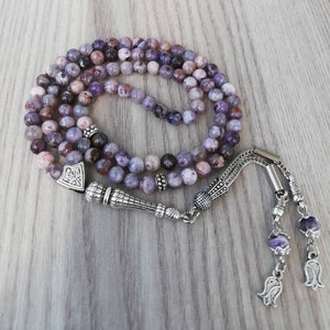 REAL Amethyst Islamic Prayer Beads, Natural Stone 99 Beads, Tasbih, Misbaha, Tasbeeh, Rosary, Misbah, Tasbih 99, Tasbih Personalized 8mm