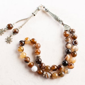 REAL Brown Agate Aqeeq Islamic Prayer Beads, Natural Stone, 33 Beads, Tasbih, Misbaha, Tasbeeh, Rosary, Tasbih 33, Tasbih Personalized 8mm