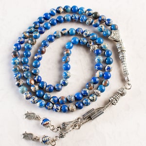 REAL Blue Variscite Islamic Prayer Beads, Tasbih 99 Beads, Misbaha, Tasbeeh, Muslim gift, Sibha, Rosary, Tasbih 99, Tasbih Personalized 6mm