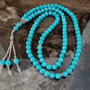 REAL 925 Silver Turquoise Firuza, Islamic Prayer Beads, Natural Stone, 99 Beads, Misbaha, Tasbeeh, Worry Beads, Tasbih 99, Tasbih Customized