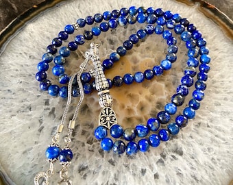 REAL 925 Silver Lapis Lazuli Islamic Prayer Beads, Tasbih 99 Beads, Misbaha, Tasbeeh, Muslim gift, Sibha, Tasbeeh 99, Tasbih Customized 6mm