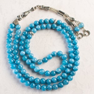 REAL Blue Quartz Islamic Prayer Beads, Natural Stone 99 Beads, Tasbih, Misbaha, Tasbeeh, Muslim Rosary, Tasbih 99, Tasbih Personalized 8mm