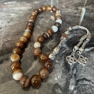 REAL Agate Aqeeq Islamic Prayer 33 Beads, Tasbih, Tesbih, Misbaha, Tasbeeh, Sibha, Rosary, Tasbih 33, Tasbih Personalized , Big Size 10mm