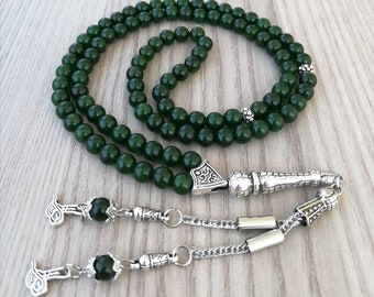 REAL Jade Islamic Prayer Beads, Natural Stone 99 Beads, Tasbih, Misbaha, Tasbeeh, Muslim, Rosary, Misbah, Tasbih 99, Tasbih Personalized 6mm