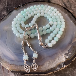 REAL Blue Jade Islamic Prayer Beads, Natural Stone 99 Beads, Tasbih, Misbaha, Tasbeeh, Rosary, Tasbih 99, Tesbih Customized 8mm