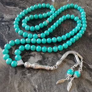 REAL Turquoise Fairuz Firuze Islamic Prayer Beads, 99 Beads, Tasbih, Misbaha, Tasbeeh, Rosary, Misbah, Tasbih 99, Tasbih Personalized 8mm