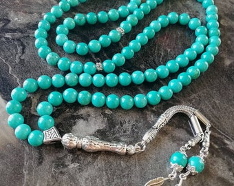 REAL Turquoise Fairuz Firuze Islamic Prayer Beads, 99 Beads, Tasbih, Misbaha, Tasbeeh, Rosary, Misbah, Tasbih 99, Tasbih Personalized 8mm