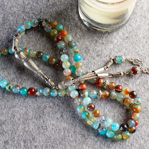 REAL Agate, Aqeeq Islamic Prayer Beads, Natural Stone 99 Beads, Tasbih, Misbaha, Tasbeeh, Rosary, Sibha, Tasbih 99, Tasbih Personalized 6mm