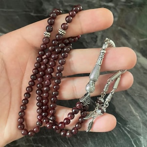 REAL Garnet (Lal) Stone Islamic Prayer Beads, Tasbih 99 Beads, Misbaha, Tasbeeh, Muslim gift, Sibha, Tasbeeh 99, Tasbih Personalized 6mm