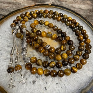 REAL Tiger Eye Islamic Prayer Beads, Natural Stone 99 Beads, Tasbih, Misbaha, Tasbeeh, Muslim, Rosary, Tasbih 99, Tasbih Personalized 8mm