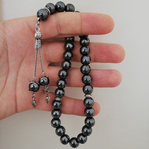 REAL Hematite Islamic Prayer Beads, Natural Stone 33 Beads, Tasbih, Misbaha, Tasbeeh, Rosary, Sibha, Tasbih 33, Tasbih Personalized 10mm