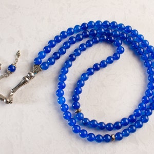 ECHTE Blaue Islamische Gebetskette aus Jade, Naturstein, Tasbeeh 99 Perlen, Misbaha, Tasbeeh, Muslim, Misbah, Tasbih 99, Tasbih Personalisierte 8 mm