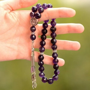 REAL Amethyst , Islamic Prayer 33 Beads, Tasbih, Tesbih, Misbaha, Tasbeeh, Sibha, Rosary, Tasbih 33, Tasbih Personalized 10mm, Big Size