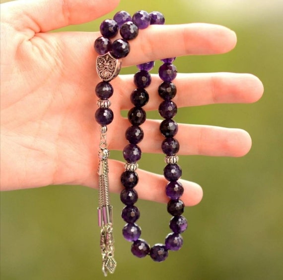 REAL Amethyst Islamic Prayer 33 Beads, Tasbih, Tesbih, Misbaha, Tasbeeh,  Sibha, Rosary, Tasbih 33, Tasbih Personalized 10mm, Big Size