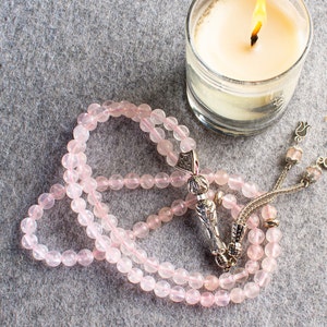 REAL Pink Quartz, Islamic Prayer Beads, Natural Stone 99 Beads, Tasbih, Misbaha, Tasbeeh, Rosary, Eid Gift, Tasbih 99, Tasbih Personalized
