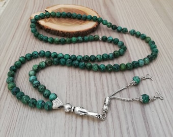 REAL Green Jade, Islamic Prayer Beads, Natural Stone, 99 Beads, Tasbih, Misbaha, Tasbeeh, Muslim, Misbah, Tasbih 99, Tasbih Personalized 8mm