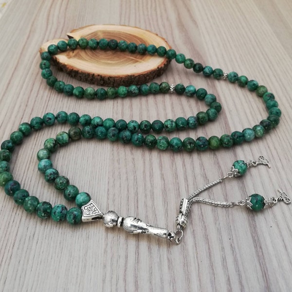 Jade vert véritable, perles de prière islamiques, pierre naturelle, 99 perles, Tasbih, Misbaha, Tasbeeh, musulman, Misbah, Tasbih 99, Tasbih personnalisé 8 mm