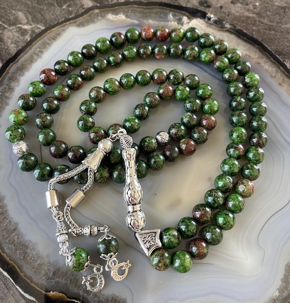 REAL Jade Islamic Prayer Beads, Natural Stone 99 Beads, Sibha, Ramadan Gift, Misbaha, Tasbeeh, Muslim Gift, Rosary, Sibha, Tasbih 99, 8mm