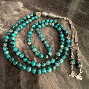 REAL Jade Islamic Prayer Beads, Natural Stone 99 Beads, Tasbih 99, Misbaha 99, Tasbeeh, Worry Beads, Rosary 99, Sibha 99, Jade Tasbih, 6mm