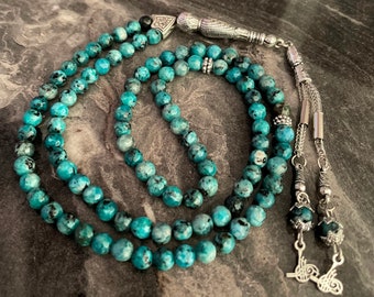 REAL Jade Islamic Prayer Beads, Natural Stone 99 Beads, Tasbih 99, Misbaha 99, Tasbeeh, Worry Beads, Rosary 99, Sibha 99, Jade Tasbih, 6mm