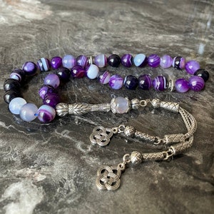 REAL Purple Agate Aqeeq Islamic Prayer 33 Beads, Tasbih,  Misbaha, Tasbeeh, Sibha, Rosary, Tasbih 33, Tasbih Personalized , Big Size 10mm