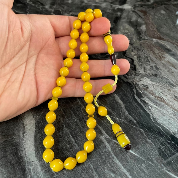 Lemon Tightening Amber Islamic Prayer Beads, 33 Beads Tasbih, Amber Misbaha, Tasbeeh, Muslim Rosary, Dust Amber, Worry Beads, 11x10mm