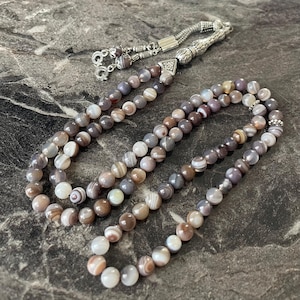 REAL Agate, Aqeeq Islamic Prayer Beads, Natural Stone 99 Beads, Tasbih, Misbaha, Tasbeeh, Rosary, Sibha, Tasbih 99, Tasbih Personalized 6mm