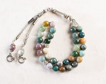 Cuentas de oración islámicas de ágata Aqeeq auténticas, piedra natural, 33 cuentas, Tasbih, Misbaha, Tasbeeh, musulmán, rosario, Tasbih 33, Tasbih personalizado de 8 mm