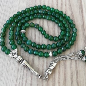 REAL Green Agate Aqeeq Islamic Prayer Beads, Natural Stone 99 Beads, Tasbih, Misbaha, Tasbeeh, Eid Gift, Tasbih 99, Tasbih Personalized 6mm