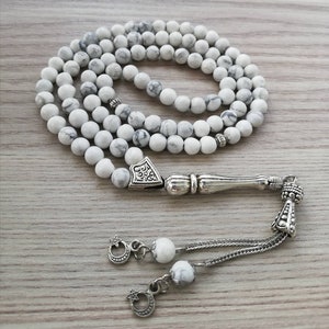 REAL Howlite, Islamic Prayer Beads, Natural Stone 99 Beads, Tasbih, Misbaha, Tasbeeh, Rosary, Misbah, Tasbih 99, Tasbih Personalized 6mm