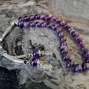 REAL Amethyst , Islamic Prayer 33 Beads, Tasbih, Misbaha, Rosary 33, Tasbeeh 33, Sibha, Muslim gift, Tasbih 33, Tasbih Customized, 8mm