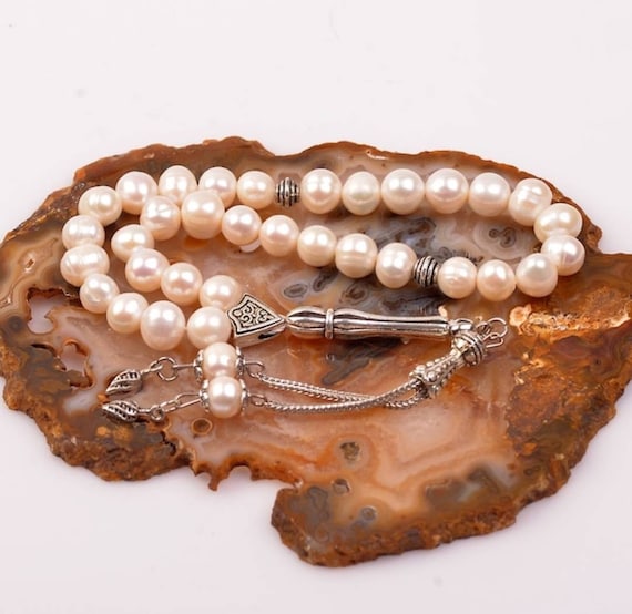 REAL Pearl Islamic Prayer Beads, Natural Stone, 33 Beads, Tasbih