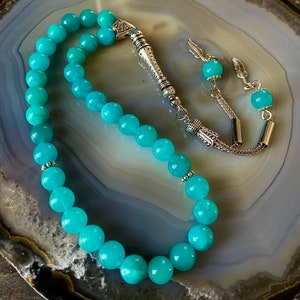 REAL Jade Islamic Prayer Beads, Natural Stone, 33 Beads, Tasbih, Misbaha, Tasbeeh, Muslim, Rosary, Tasbih 33, Tasbih Personalized 8mm