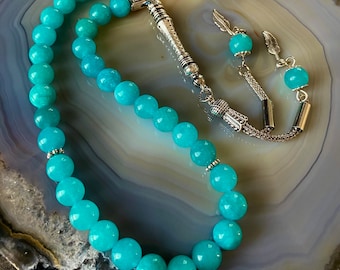 Cuentas de oración islámicas de jade real, piedra natural, 33 cuentas, tasbih, misbaha, tasbeeh, musulmán, rosario, tasbih 33, tasbih personalizado de 8 mm