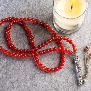 REAL Red Agate Islamic Prayer Beads, Natural Stone 99 Beads, Tasbih, Misbaha, Tasbeeh, Muslim Gift, Tasbih 99, Tasbih Personalized 6mm
