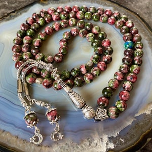 REAL Jade Islamic Prayer Beads, Natural Stone 99 Beads, Sibha, Ramadan Gift, Misbaha, Tasbeeh, Muslim Gift, Rosary, Sibha, Tasbih 99, 8mm image 1