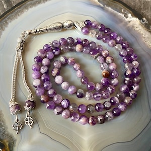 Amethist echt islamitisch gebed 99 kralen, natuursteen tasbih 8 mm, gepersonaliseerde misbaha, cadeau moslim