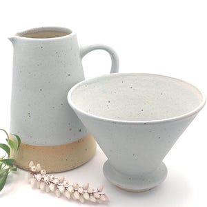 Ceramic filter coffee drip set hand made thrown, two mug, reusable