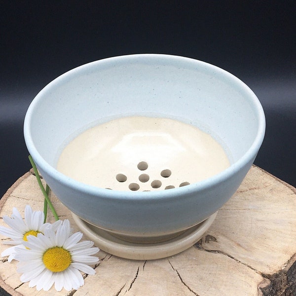 Ceramic berry bowl colander pottery strainer thrown hand made stoneware