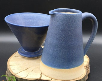 Ceramic filter coffee drip set hand made thrown, two mug, reusable