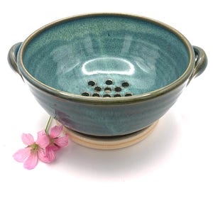 Handmade Stoneware Berry Bowl with Saucer – Earth Ocean Glazes | Eco-Friendly Pottery