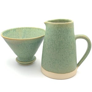 Ceramic filter coffee drip set hand made thrown, two mug, reusable