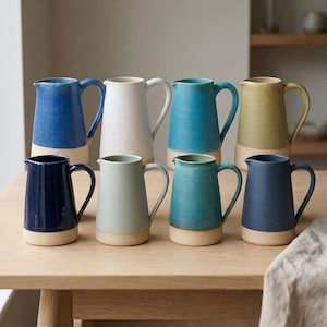 Handmade Ceramic Water Jug 700ml Wheel Thrown Stoneware Pitcher