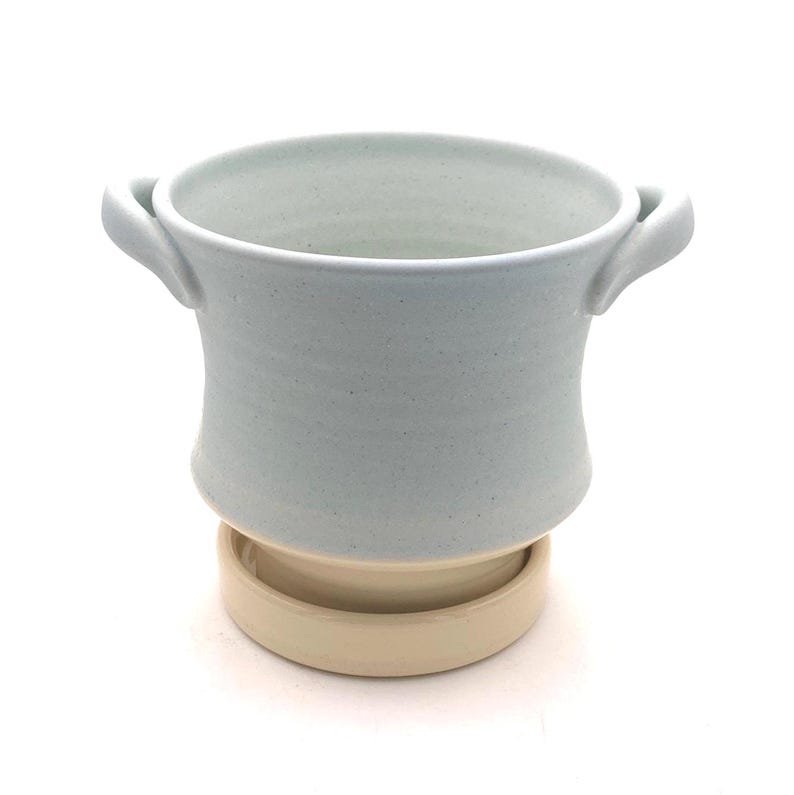 Ciotola per frutti di bosco in gres realizzata a mano con piattino – Smalti Earth Ocean / Ceramica ecologica Lichen
