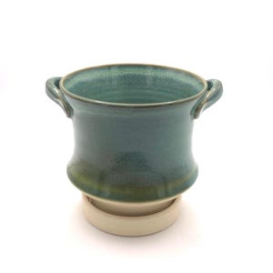 Ciotola per frutti di bosco in gres realizzata a mano con piattino – Smalti Earth Ocean / Ceramica ecologica Seafoam