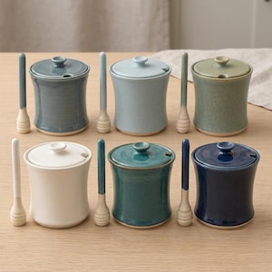 Handmade Ceramic Honey Pot with Stoneware Dipper & Lid, 350ml
