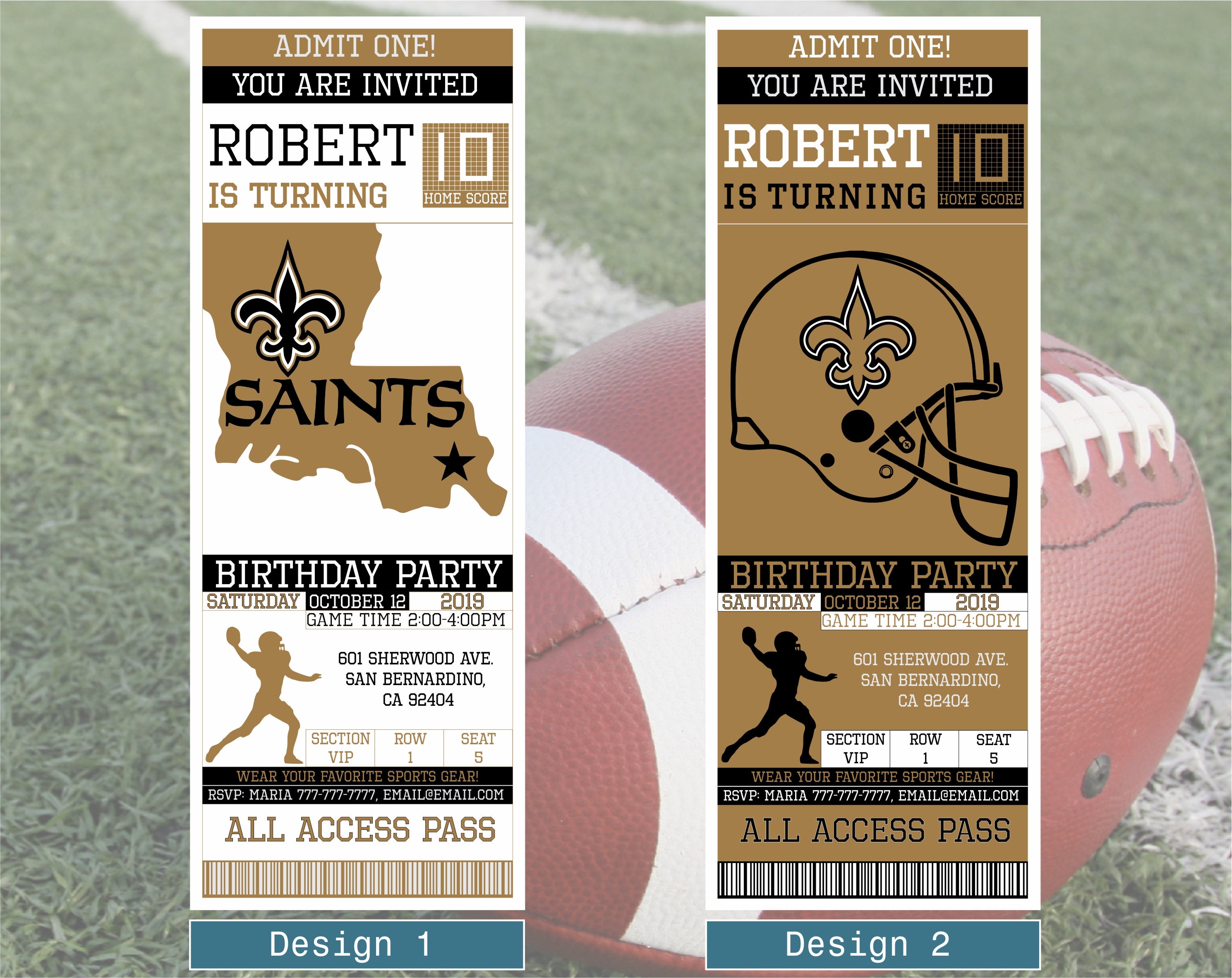 New Orleans Saints Birthday Invitation Ticket Invitation Etsy